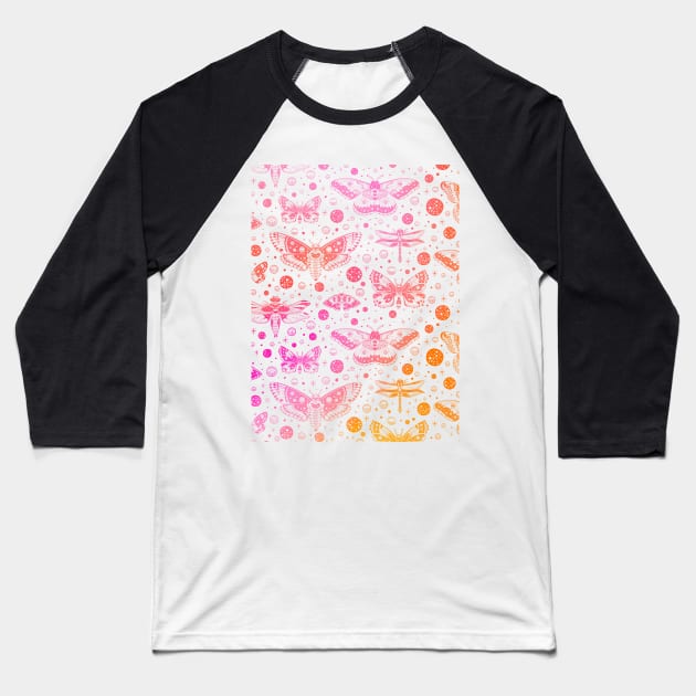 Pink and Orange Butterfly Pattern Baseball T-Shirt by rosiemoonart